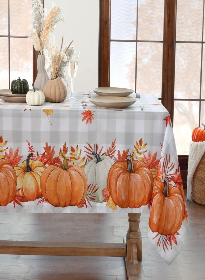 Softalker Fall Tablecloth Rectangle 60x102 Inch, Thanksgiving Autumn Harvest Pumpkin Buffalo Plaid Decoration Table Cloth, Stain Resistant Table Cover for Party/Dining/Holiday, Grey Checkered - Image 1